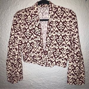 Zara Maroon and Cream Patterned Blouse